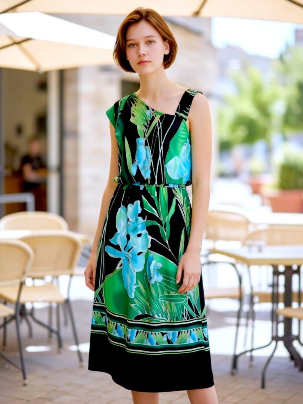 Cato Multicolor Floral Asymmetrical Neckline & Sleeves Sheath Dress Size S EUC